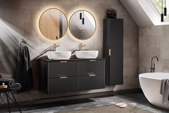 Badezimmer HängeSchrank - Adel Black - Bietet effiziente Lagerung. - Milaros Markt
