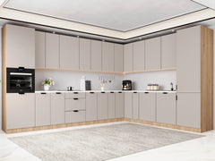 Winkelküche 385 x 285 cm Ohne Arbeitsplatte Eckküche Einbauküche , Sorento KS11-M385 , Beige/Sonoma Eiche