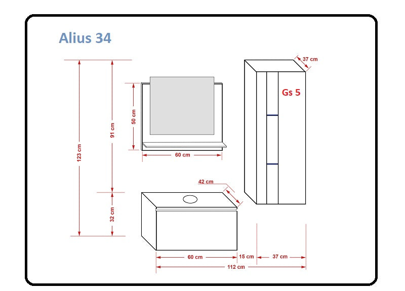 Set Badezimmermöbel Hochglanz ALIUS 34 - Milaros Markt