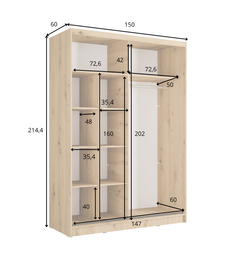 Kleiderschrank ALUNA 10 – mit Kleiderstange & Regalen (155×215×62 cm)