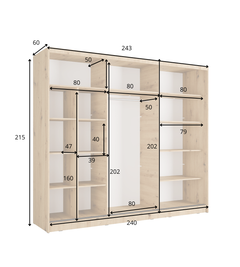Kleiderschrank ALUNA 13 – mit Spiegel, Regalen & Kleiderstange (248×215×62 cm)