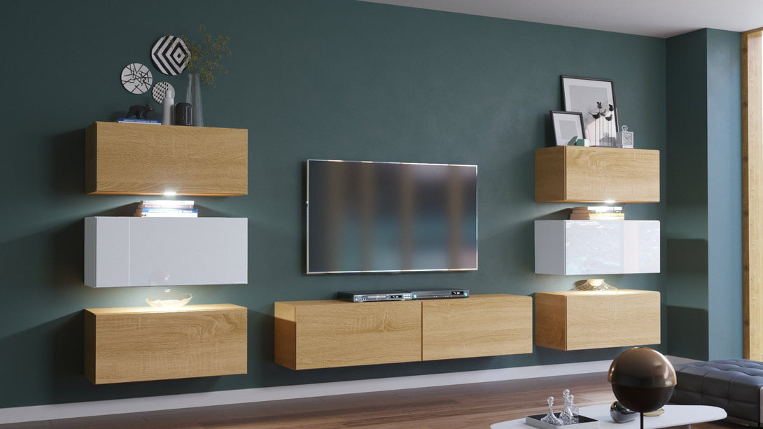 Henri N72 - Hochwertige Wohnwand: Premium Material für dein Wohnzimmer - (Komplett Set, 8-St., Premium Wohnwand) - Milaros Markt