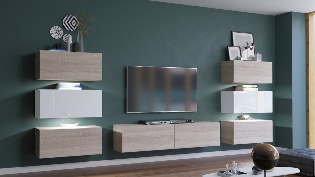 Henri N72 - Hochwertige Wohnwand: Premium Material für dein Wohnzimmer - (Komplett Set, 8-St., Premium Wohnwand) - Milaros Markt