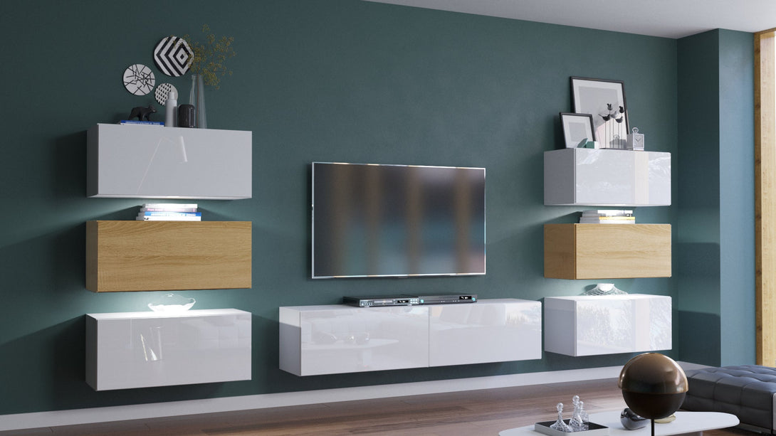 Henri N72 - Hochwertige Wohnwand: Premium Material für dein Wohnzimmer - (Komplett Set, 8-St., Premium Wohnwand) - Milaros Markt