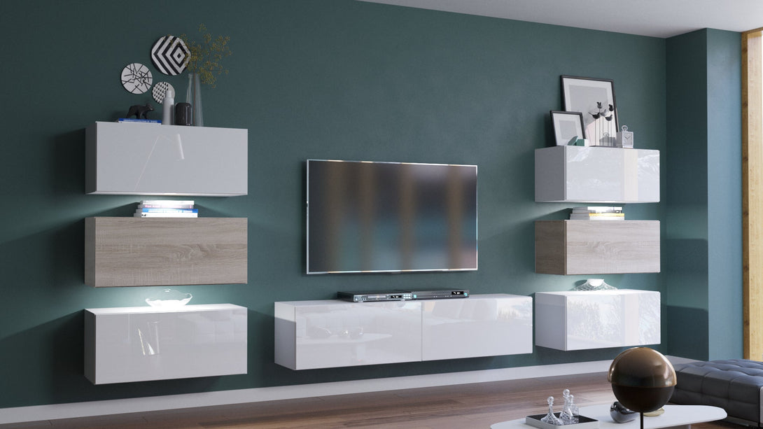 Henri N72 - Hochwertige Wohnwand: Premium Material für dein Wohnzimmer - (Komplett Set, 8-St., Premium Wohnwand) - Milaros Markt