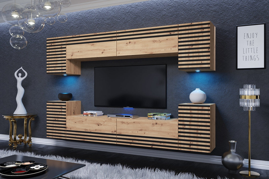 Wohnwand - 2024 Moderne Wohnwand-Highlights mit Premium-Materialien, (Komplett Set, 8-St., LUGO - P) - Milaros Markt