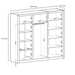 Schiebetürenschrank BAKU 13 – großer Kleiderschrank mit Spiegel & Stauraum (247,8×215×61,6 cm)