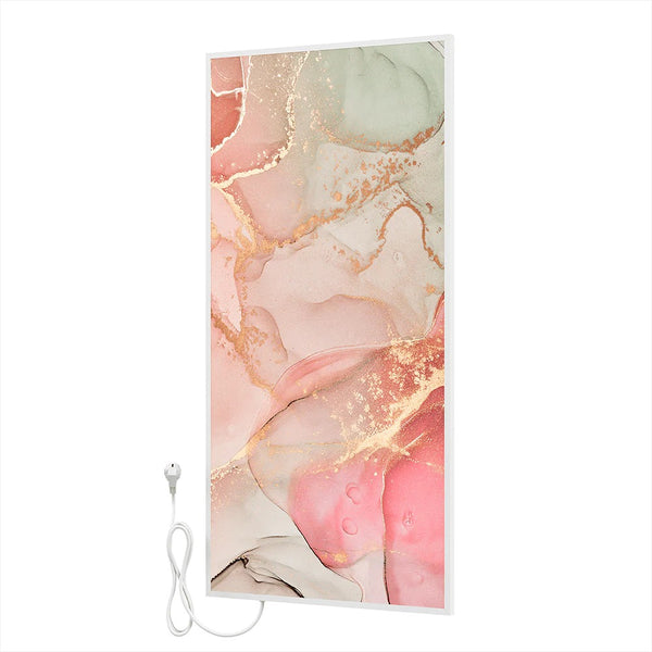 Bringer® Bild Infrarotheizung mit Rahmen 1000 Watt - Fluid Art Marmor Optik, rosa.