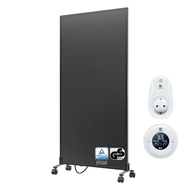 Bringer® Infrarotheizung Standgerät, Funk Thermostat und Fernbedienung, 1200 Watt, Schwarz.