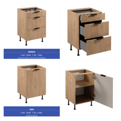 Küchenzeile 515 cm Einbauküche Küche ohne Arbeitsplatte Küchenmöbel , Sorento KS6-M515 , Sonoma Eiche