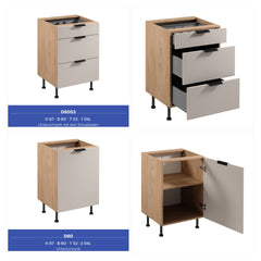 Küchenzeile 515 cm Einbauküche Küche ohne Arbeitsplatte Küchenmöbel , Sorento KS6-M515 , Beige/Sonoma Eiche