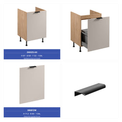 Küchenzeile 420 cm Küchenblock Einbauküche Ohne Arbeitsplatte , Sorento KS7-M420 , Beige/Sonoma Eiche