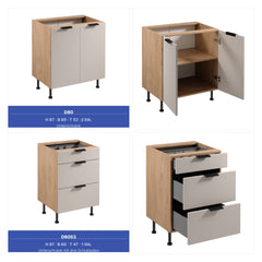 Winkelküche 385 x 285 cm Ohne Arbeitsplatte Eckküche Einbauküche , Sorento KS11-M385 , Beige/Sonoma Eiche