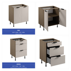 Winkelküche 385 x 285 cm Ohne Arbeitsplatte Eckküche Einbauküche , Sorento KS11-M385 , Beige/Dunkle Eiche