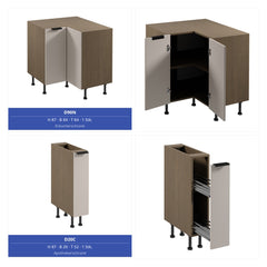 Winkelküche 385 x 285 cm Ohne Arbeitsplatte Eckküche Einbauküche , Sorento KS11-M385 , Beige/Dunkle Eiche