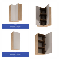 Winkelküche 385 x 285 cm Ohne Arbeitsplatte Eckküche Einbauküche , Sorento KS11-M385 , Beige/Sonoma Eiche
