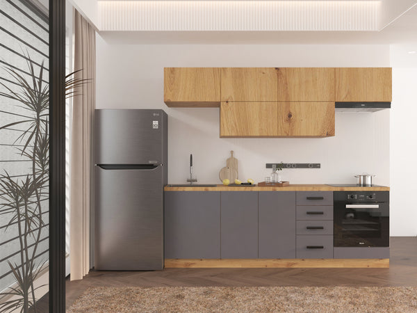 Küchenzeile - Langen KL2-M240 - Grau/Artisan Eiche