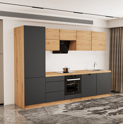 Küchenzeile - Langen KL29-M300 - Grau / Artisan Eiche