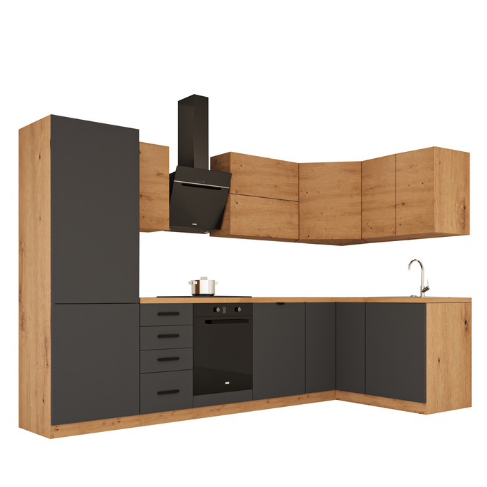 Winkelküche - Langen KL6-M300- Grau / Artisan Eiche