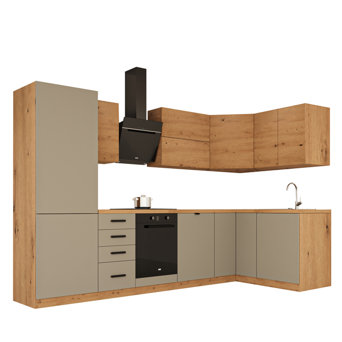 Winkelküche - Langen KL6-M300- Beige/ Artisan Eiche