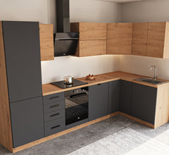 Winkelküche - Langen KL6-M300- Grau / Artisan Eiche