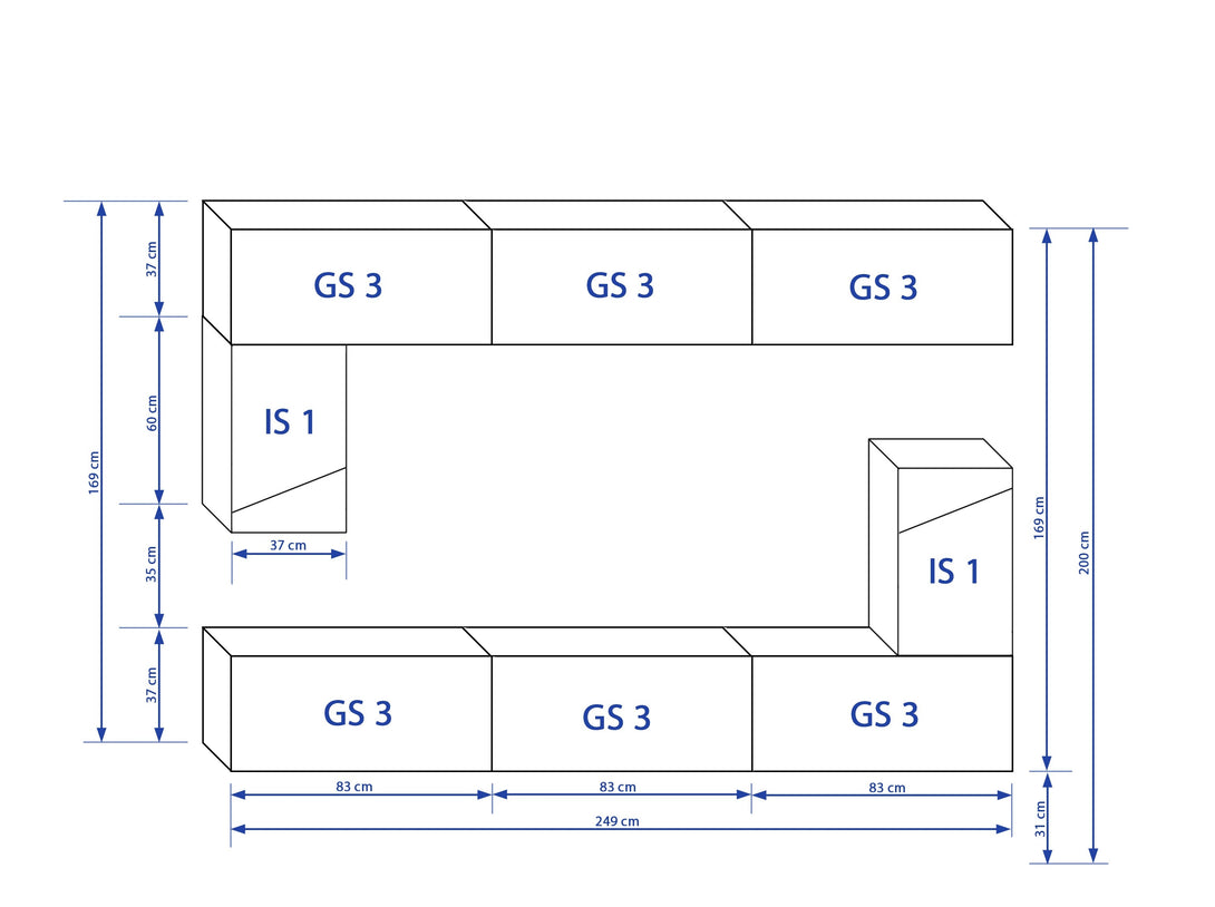 Moderne Wohnwand Patio in Weiß Hochglanz -, (LUXUS Serie, 8-St., Komplett Set), Hochwertiges Material - Modernes Design - LED-Beleuchtung - Milaros Markt