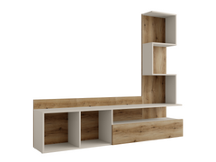 Wohnzimmer-Set LAVORA – 2-teilig mit Wohnwand und Couchtisch – wahlweise mit oder ohne Beleuchtung – Kaschmir Beige / Natural Eiche