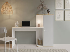 JUGENDZIMMER-SET PENORA – 4-teilig mit Bett 90×200 cm, Kleiderschrank, Schreibtisch und Kommode – Weiß / Grau New York