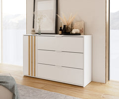 Schlafzimmer-Set FLOVIA – 6-teilig mit Schiebetürenschrank, Bett in 2 Liegeflächen (160×200 oder 180×200 cm), 2 Nachttischen, Schubkasten-Set und Kommode – Alpinweiß