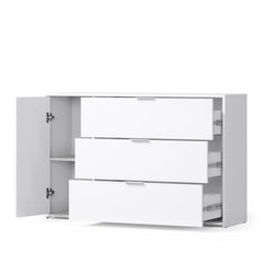 Schlafzimmer-Set FLOVIA – 6-teilig mit Schiebetürenschrank, Bett in 2 Liegeflächen (160×200 oder 180×200 cm), 2 Nachttischen, Schubkasten-Set und Kommode – Alpinweiß