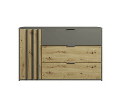 Schlafzimmer-Set RAVENO – 5-teilig mit Kleiderschrank, Bett in 2 Liegeflächen (160×200 oder 180×200 cm), Lattenrost, Kommode und 2 Nachttischen – Grau Graphit / Artisan Eiche