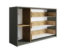 Schlafzimmer-Set RAVENO – 5-teilig mit Kleiderschrank, Bett in 2 Liegeflächen (160×200 oder 180×200 cm), Lattenrost, Kommode und 2 Nachttischen – Grau Graphit / Artisan Eiche