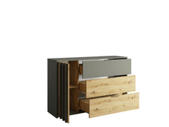Schlafzimmer-Set RAVENO – 5-teilig mit Kleiderschrank, Bett in 2 Liegeflächen (160×200 oder 180×200 cm), Lattenrost, Kommode und 2 Nachttischen – Grau Graphit / Artisan Eiche