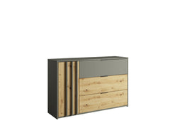 Schlafzimmer-Set RAVENO – 5-teilig mit Kleiderschrank, Bett in 2 Liegeflächen (160×200 oder 180×200 cm), Lattenrost, Kommode und 2 Nachttischen – Grau Graphit / Artisan Eiche