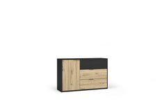 Schlafzimmer-Set URSENA – 6-teilig mit Kleiderschrank, Bett 160×200, wahlweise mit oder ohne Bettkasten, Lattenrost – Schwarz Graphit / Artisan Eiche