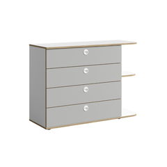 JUGENDZIMMER-SET PENORA – 4-teilig mit Bett 90×200 cm, Kleiderschrank, Schreibtisch und Kommode – Weiß / Grau New York