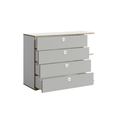 JUGENDZIMMER-SET PENORA – 4-teilig mit Bett 90×200 cm, Kleiderschrank, Schreibtisch und Kommode – Weiß / Grau New York