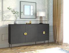 Wohnzimmer-Set MERONA – 4-teilig mit beleuchteter Vitrine, TV-Lowboard, Couchtisch und Sideboard – Schwarz Graphit