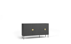 Wohnzimmer-Set MERONA – 4-teilig mit beleuchteter Vitrine, TV-Lowboard, Couchtisch und Sideboard – Schwarz Graphit