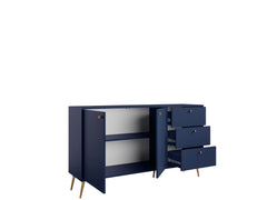 Wohnzimmer-Set ROSVIA – 5-teilig mit Vitrine, 2 Sideboards, TV-Lowboard und Couchtisch – Vitrine wahlweise mit oder ohne Beleuchtung – Dunkelblau
