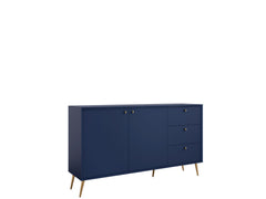 Wohnzimmer-Set ROSVIA – 5-teilig mit Vitrine, 2 Sideboards, TV-Lowboard und Couchtisch – Vitrine wahlweise mit oder ohne Beleuchtung – Dunkelblau