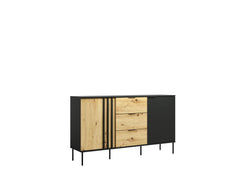 Wohnzimmer-Set RAVENO – 5-teilig mit 2 Sideboards, TV-Lowboard, Couchtisch und Vitrine– Schwarz Onyx / Artisan Eiche