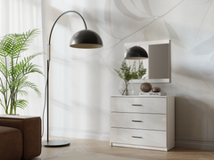 Schlafzimmer-Set SAVONA – 6-teilig mit Schiebetürenschrank, Bett 160×200 cm ohne Bettkasten, Lattenrost, Kommode und 2 Nachttischen – Alpinweiß / Weiß Hochglanz