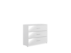 Schlafzimmer-Set SAVONA – 6-teilig mit Schiebetürenschrank, Bett 160×200 cm ohne Bettkasten, Lattenrost, Kommode und 2 Nachttischen – Alpinweiß / Weiß Hochglanz