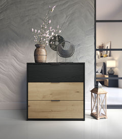 Schlafzimmer-Set URSENA – 6-teilig mit Kleiderschrank, Bett 160×200, wahlweise mit oder ohne Bettkasten, Lattenrost – Schwarz Graphit / Artisan Eiche