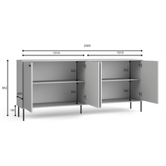 Wohnzimmer-Set IVELA – 4-teilig mit TV-Lowboard, Couchtisch, beleuchteter Vitrine und Sideboard – Grau