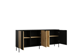 Wohnzimmer-Set RAVENO – 5-teilig mit 2 Sideboards, TV-Lowboard, Couchtisch und Vitrine– Schwarz Onyx / Artisan Eiche