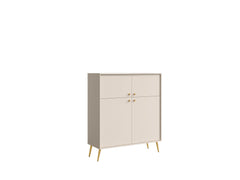 Esszimmer-Set ROSVIA – 4-teilig mit Vitrine, 2 Sideboards und Esstisch 180 cm – Vitrine wahlweise mit oder ohne Beleuchtung – Wüstensand