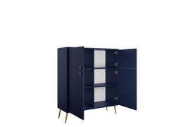 Wohnzimmer-Set ROSVIA – 5-teilig mit Vitrine, 2 Sideboards, TV-Lowboard und Couchtisch – Vitrine wahlweise mit oder ohne Beleuchtung – Dunkelblau