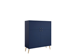 Wohnzimmer-Set ROSVIA – 5-teilig mit Vitrine, 2 Sideboards, TV-Lowboard und Couchtisch – Vitrine wahlweise mit oder ohne Beleuchtung – Dunkelblau